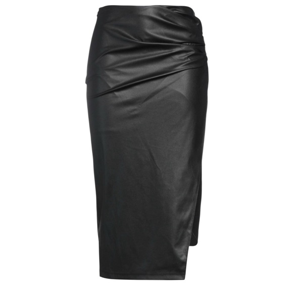 HELMUT LANG Midi Asymmetric Faux Stretch Leather Skirt Black Size XXS - Picture 1 of 14